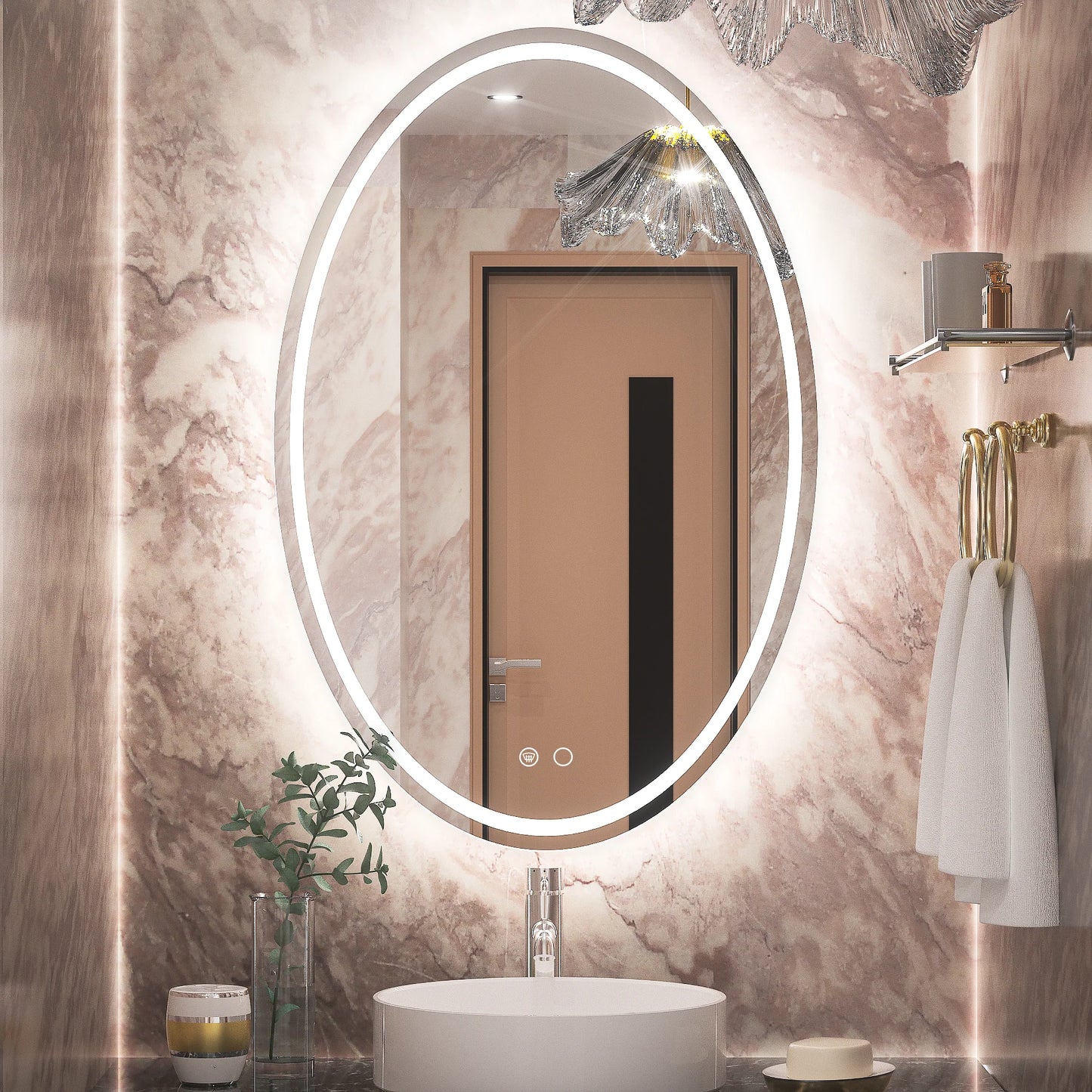 Modern Oval Frontlit Bathroom LED Mirror with Anti Fog Dimmable Light Waterproof Wall Mounted Vanity Mirror with Aluminum Frame