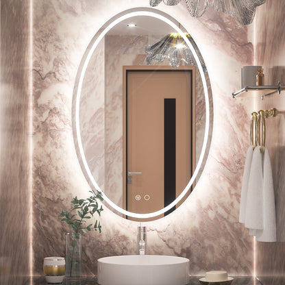 Modern Oval Frontlit Bathroom LED Mirror with Anti Fog Dimmable Light Waterproof Wall Mounted Vanity Mirror with Aluminum Frame