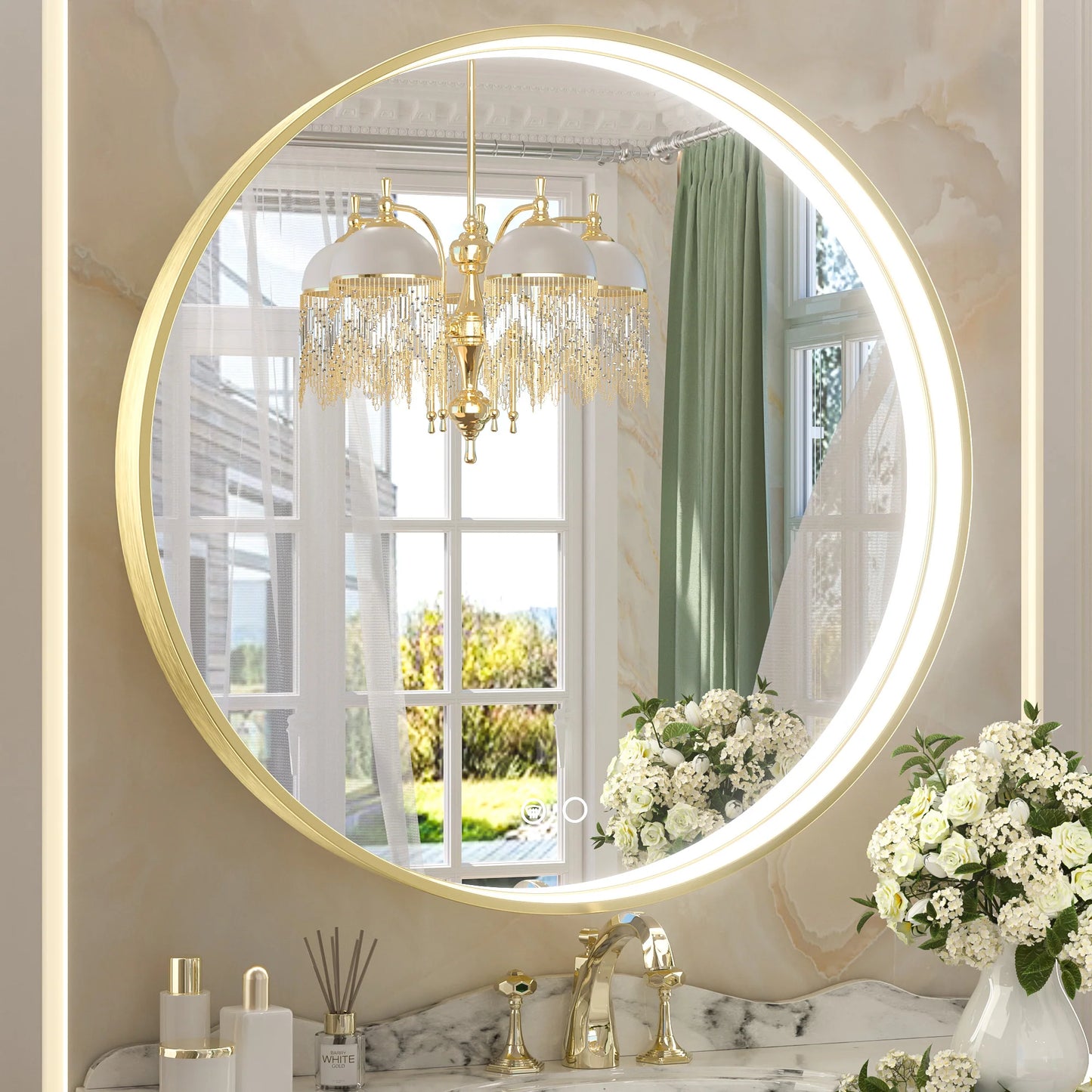 Frontlit Round LED Bathroom Mirror with Black Metal Frame Anti Fog Dimmable Light 3000K to 6000K Wall Mounted Vanity Mirror