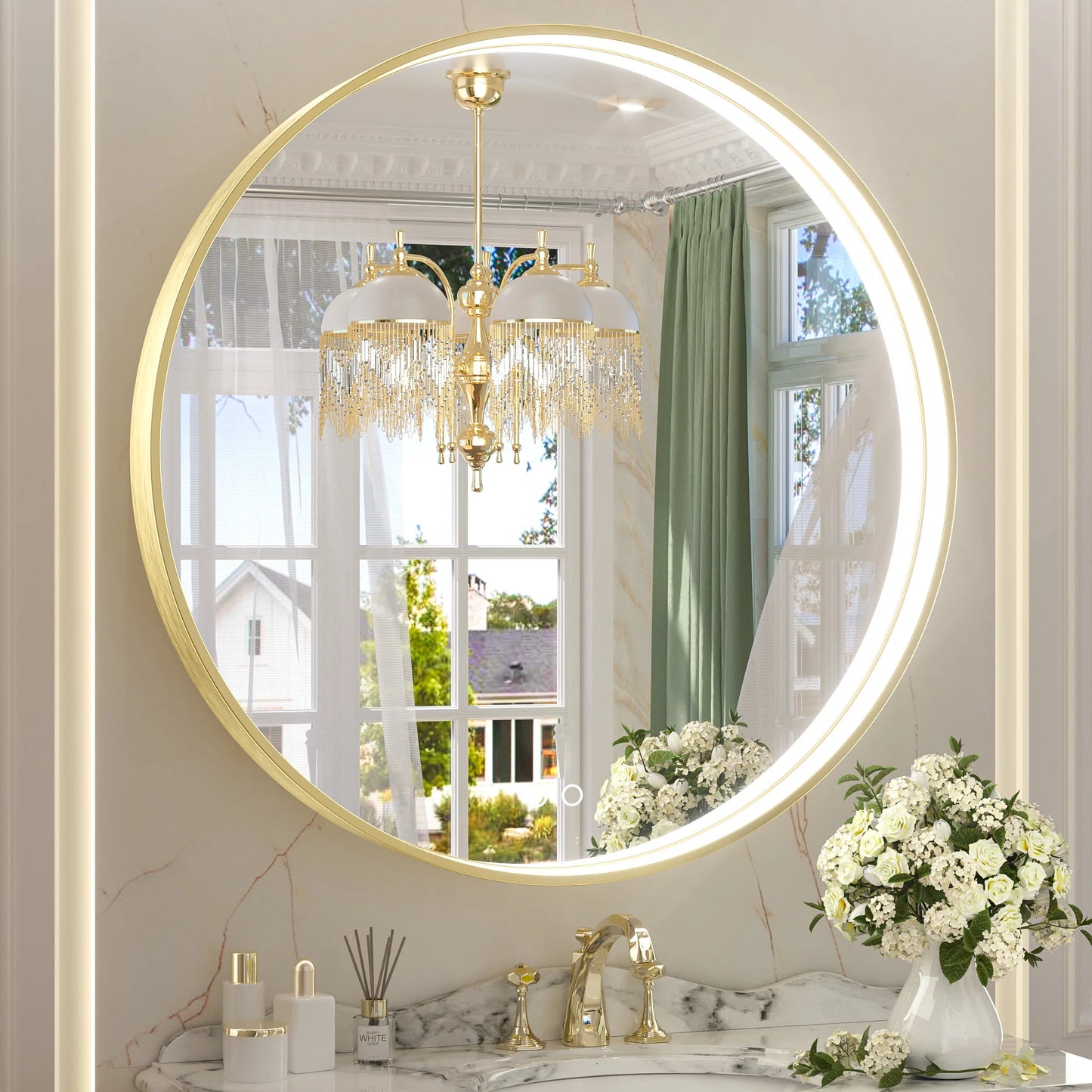 Frontlit Round LED Bathroom Mirror with Black Metal Frame Anti Fog Dimmable Light 3000K to 6000K Wall Mounted Vanity Mirror