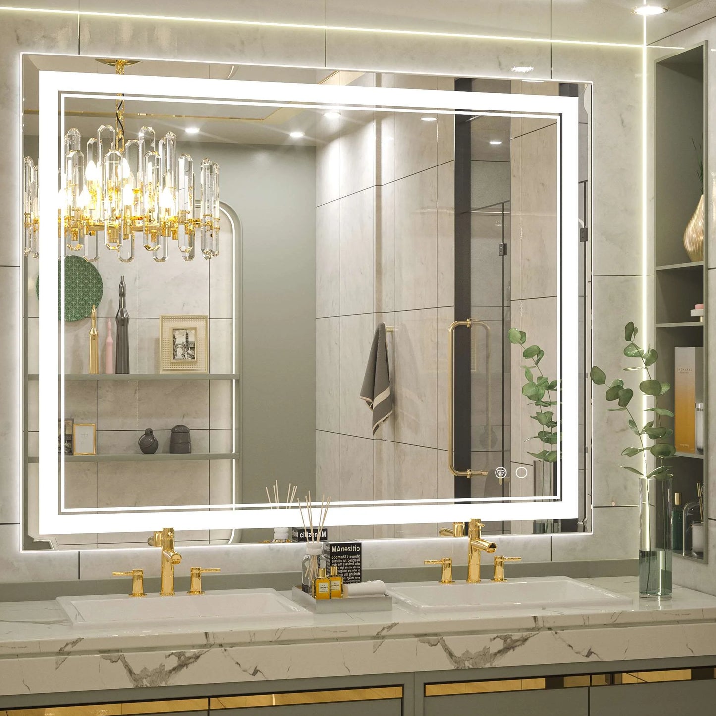 Frontlit LED Bathroom Mirror Wall Mounted Anti Fog Lighted Vanity Mirror 6000K CRI 90 Waterproof Aluminum Frame