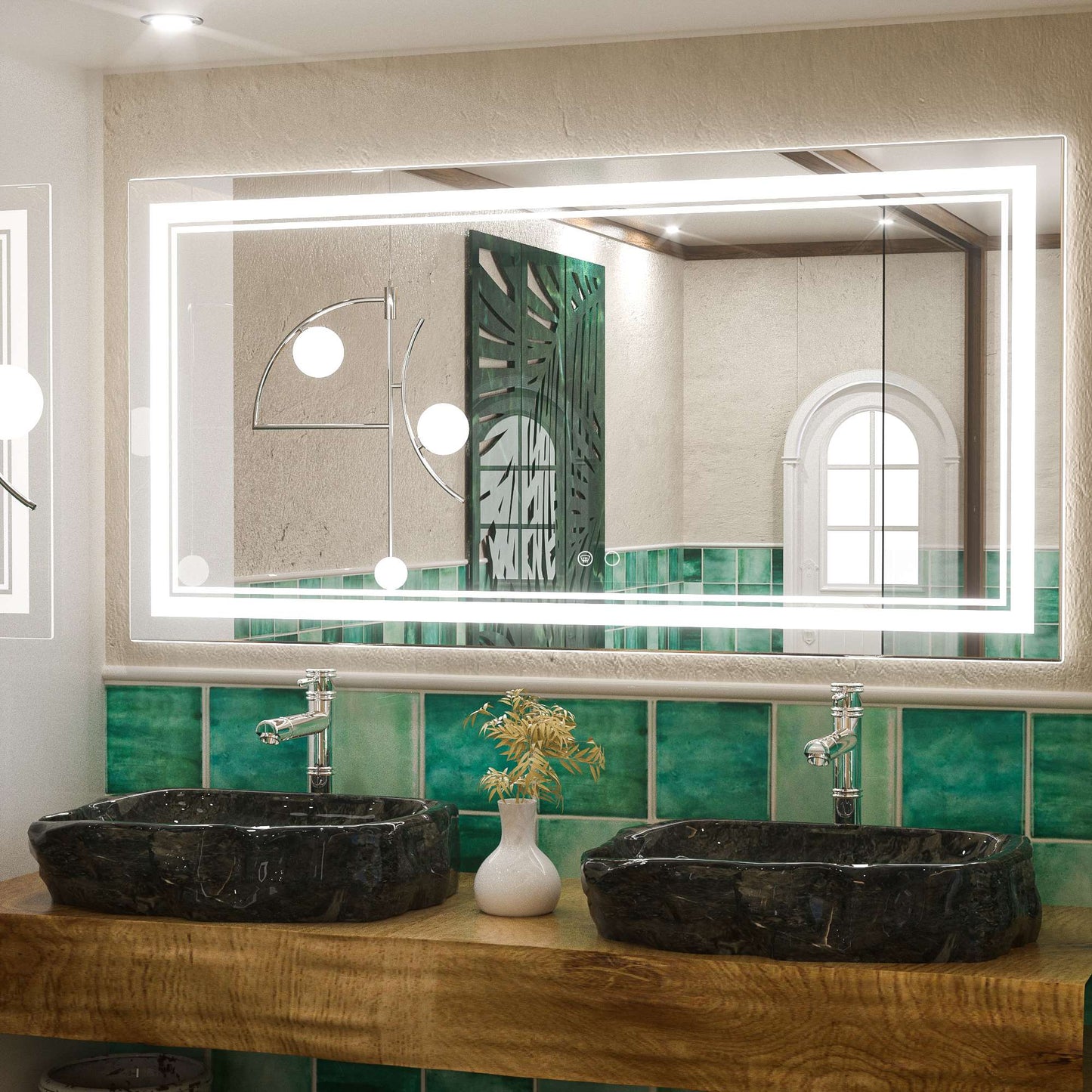 Frontlit LED Bathroom Mirror Wall Mounted Anti Fog Lighted Vanity Mirror 6000K CRI 90 Waterproof Aluminum Frame