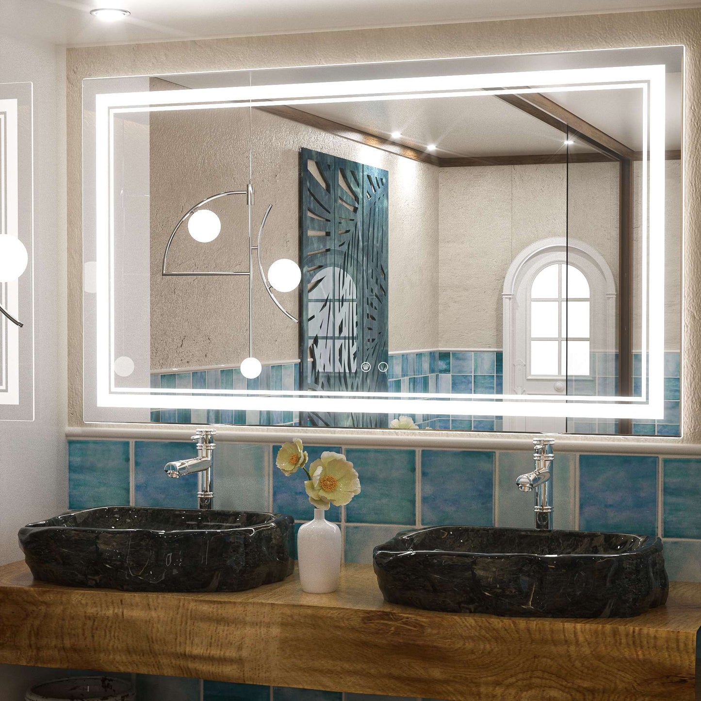 Frontlit LED Bathroom Mirror Wall Mounted Anti Fog Lighted Vanity Mirror 6000K CRI 90 Waterproof Aluminum Frame