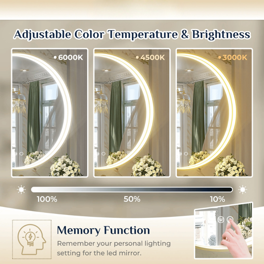 Frontlit Round LED Bathroom Mirror with Black Metal Frame Anti Fog Dimmable Light 3000K to 6000K Wall Mounted Vanity Mirror