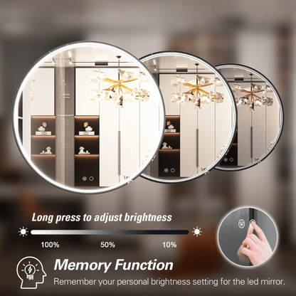 Frontlit Round LED Bathroom Mirror with Black Metal Frame Anti Fog Dimmable Light 3000K to 6000K Wall Mounted Vanity Mirror